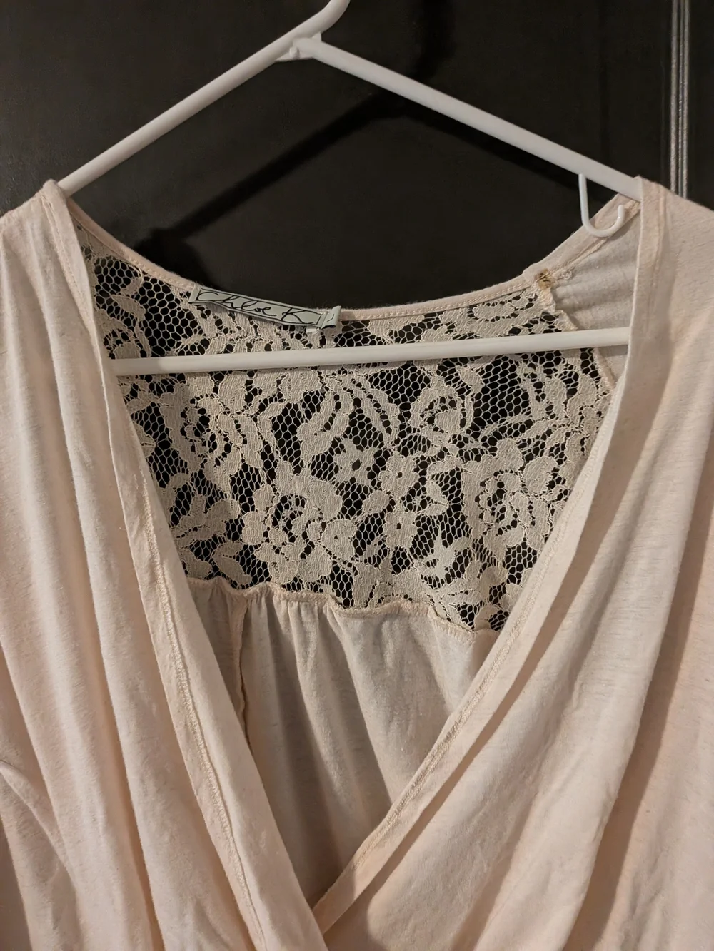 Cream Lace-Back Draped Long Sleeve Tunic